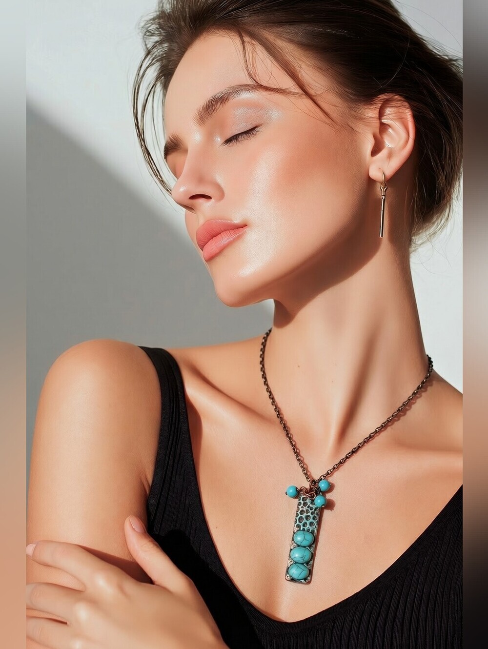 NWT nadineWest Faux Turquoise Patina Copper Necklace ~22"